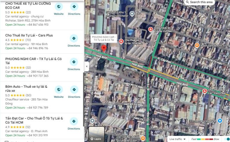 GOOGLE MAP DỊCH VỤ THUÊ XE TỰ LÁI
